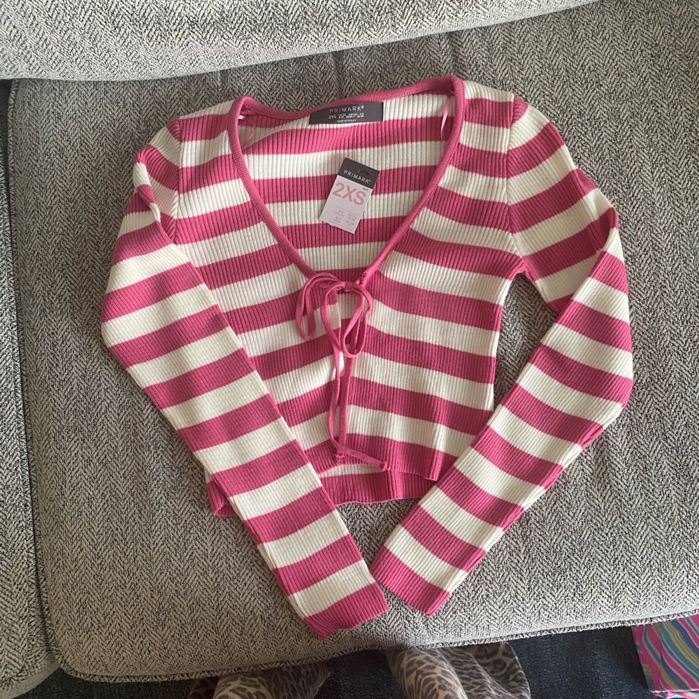 Pink and White Striped Ribbed Cardigan